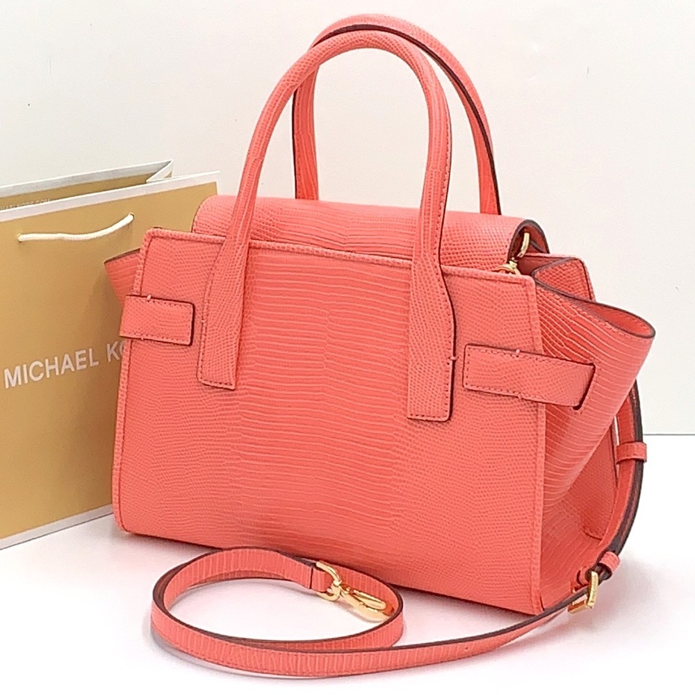 MICHAEL KORS CARMEN MEDIUM FLAP MESSENGER SATCHEL GRAPEFRUIT COLOR - Picture 3 of 16